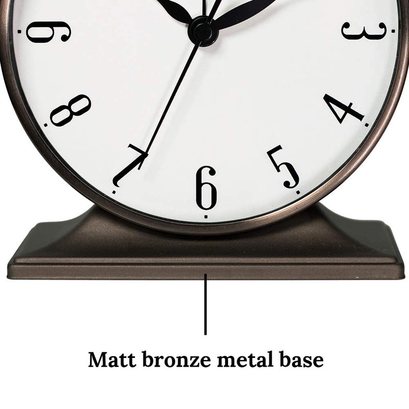 Presentime & Co Lewis Mantel Alarm Clock, Desk and Shelf Clock, Tabletop Decoration, 5.5 x 5 inch, Silent no Ticking, Metal Base, Bronze Finish, Arabic Numeral - Image 4
